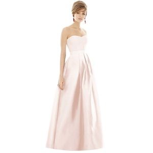 *NWT* ALFRED SUNG Strapless Sweetheart SatinTwill Gown W Pockets in Blush Size 8